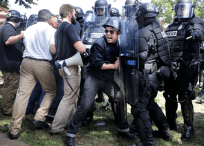 People clashing at a protest