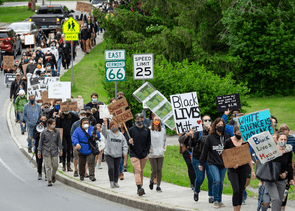 People marching with signs