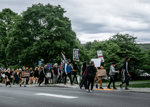 People marching with signs